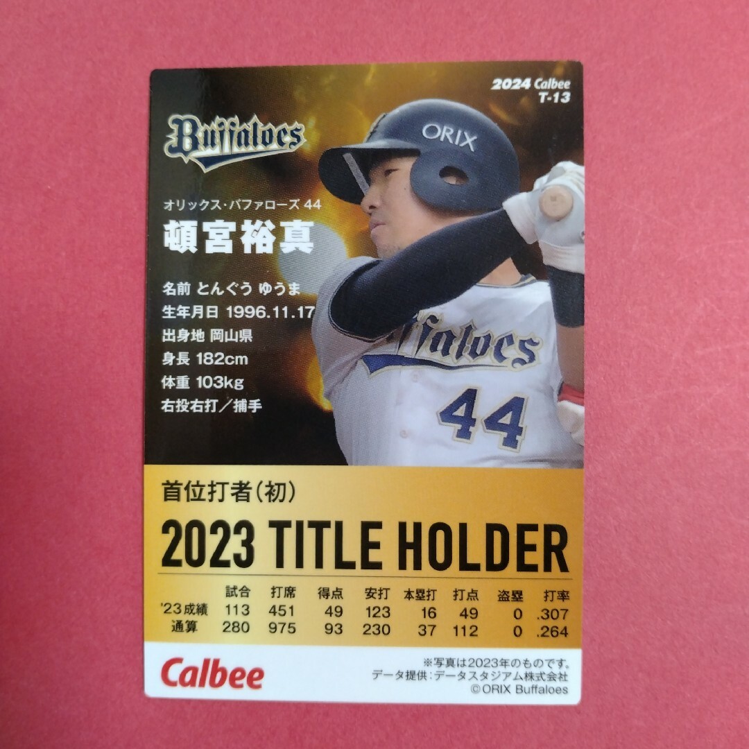 頓宮裕真 タイトルホルダーカード プロ野球チップス2024第1弾　オリックス エンタメ/ホビーのトレーディングカード(シングルカード)の商品写真