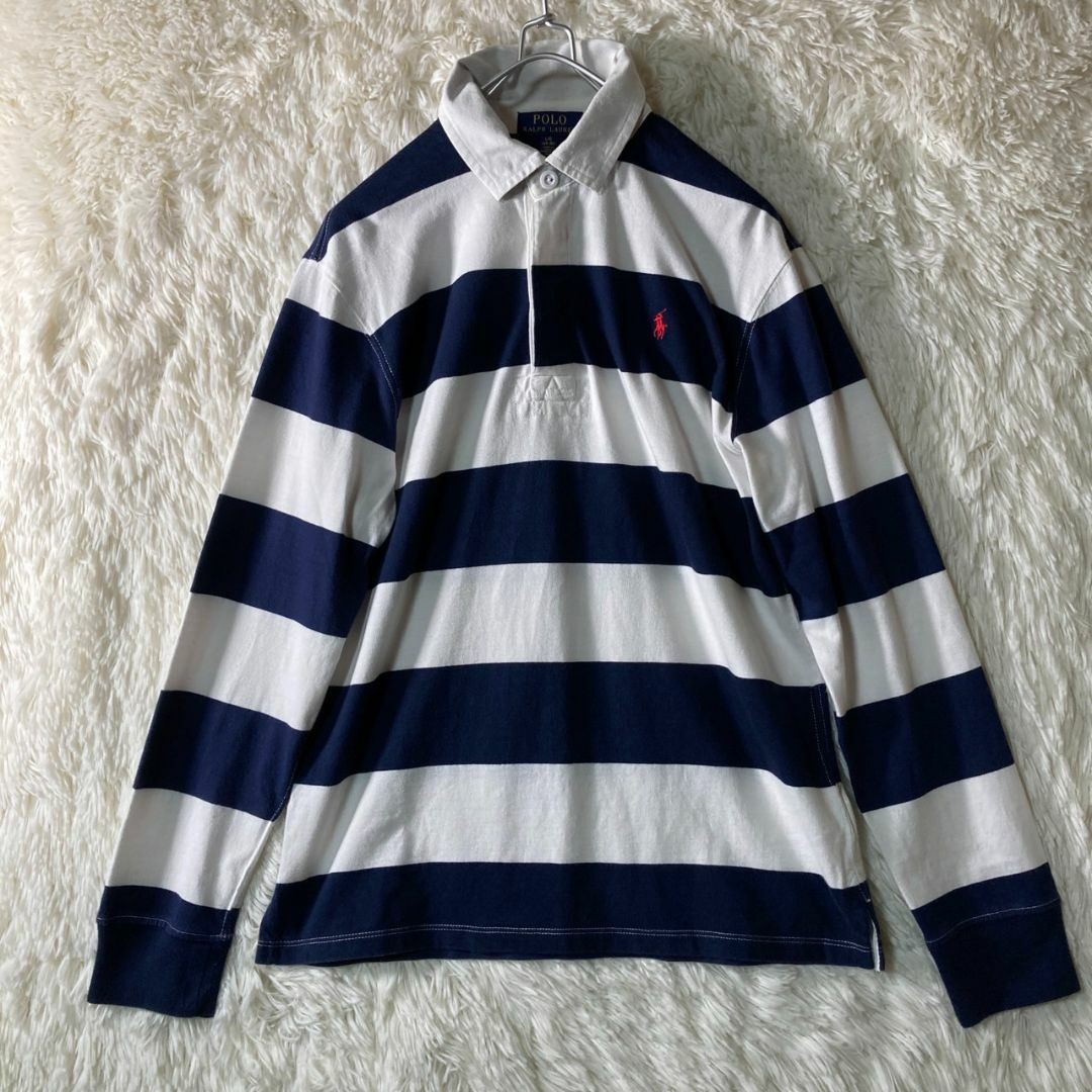 POLO RALPH LAUREN(ポロラルフローレン)の美品 ポロラルフローレン ラガーシャツ ポロシャツ 太ボーダー L メンズのトップス(ポロシャツ)の商品写真