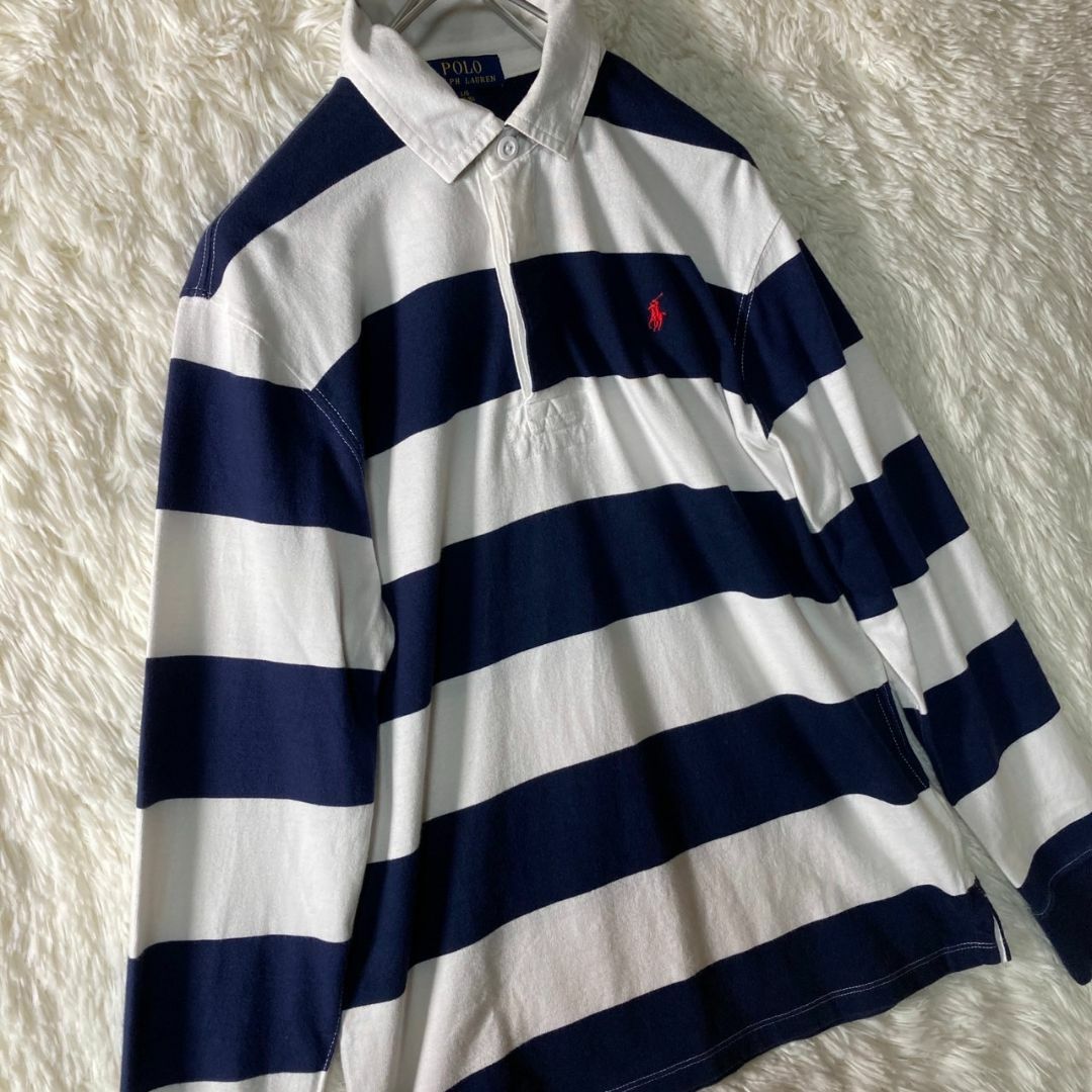 POLO RALPH LAUREN(ポロラルフローレン)の美品 ポロラルフローレン ラガーシャツ ポロシャツ 太ボーダー L メンズのトップス(ポロシャツ)の商品写真