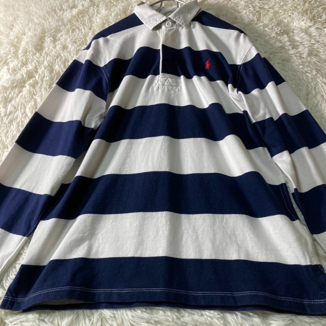 POLO RALPH LAUREN(ポロラルフローレン)の美品 ポロラルフローレン ラガーシャツ ポロシャツ 太ボーダー L メンズのトップス(ポロシャツ)の商品写真