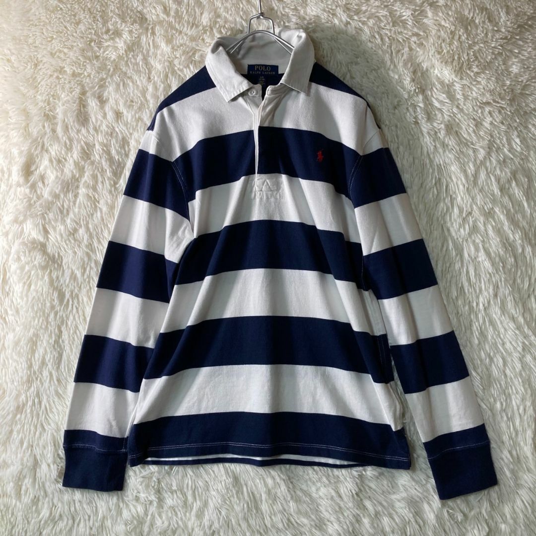 POLO RALPH LAUREN(ポロラルフローレン)の美品 ポロラルフローレン ラガーシャツ ポロシャツ 太ボーダー L メンズのトップス(ポロシャツ)の商品写真