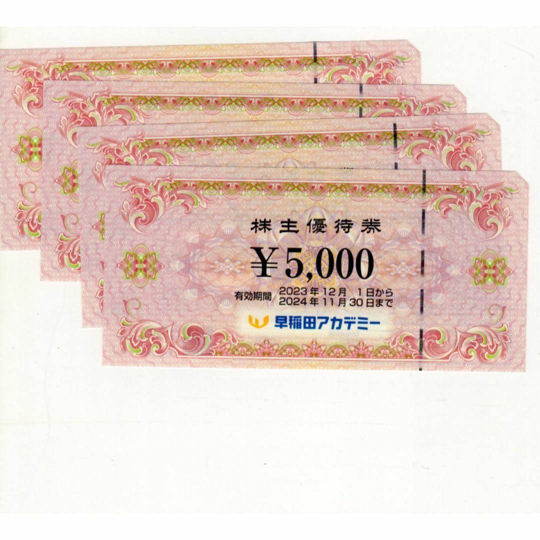 20,000円分:早稲田アカデミー株主優待券5000円券×4枚 チケットの優待券/割引券(その他)の商品写真