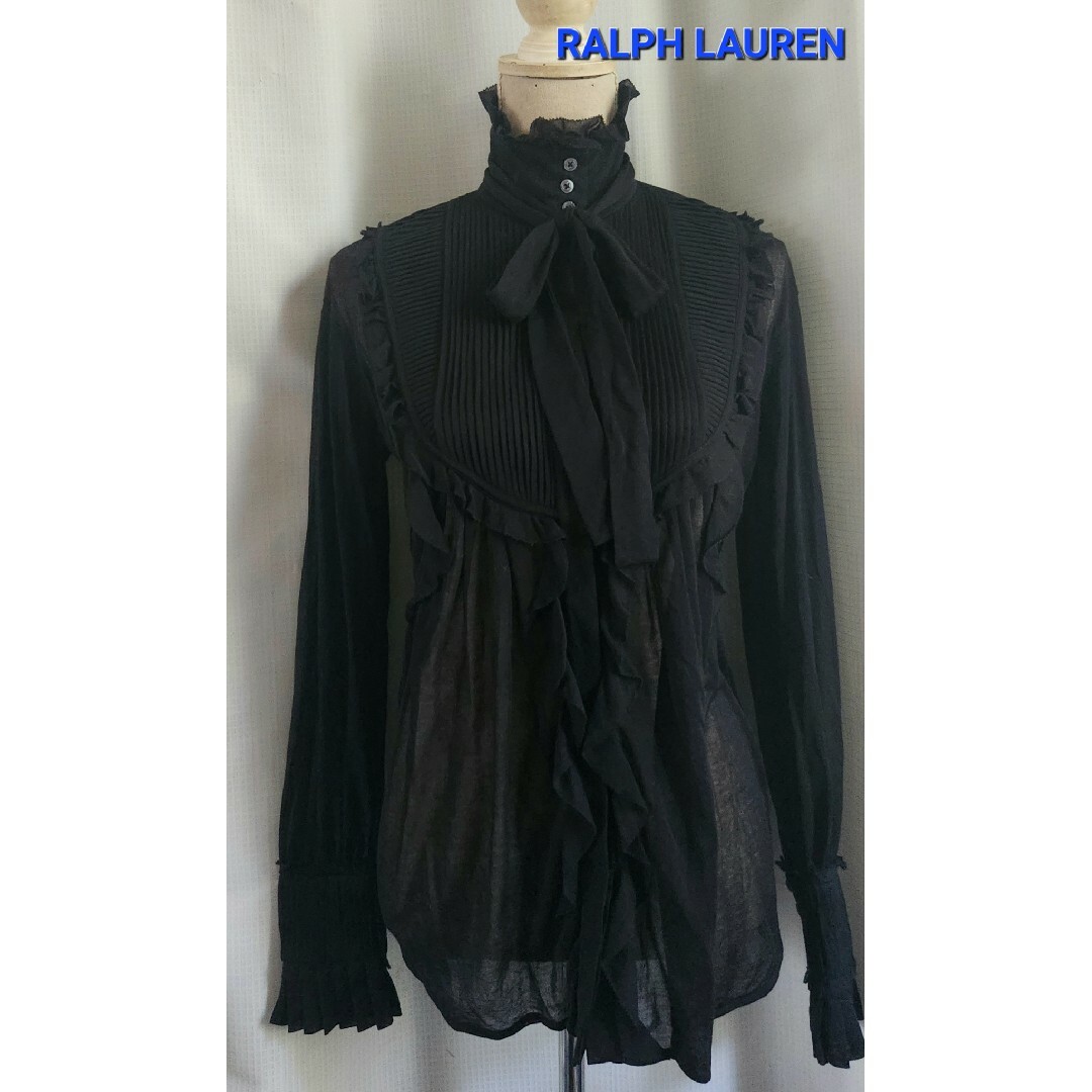 POLO RALPH LAUREN(ポロラルフローレン)の大変美品　RALPH LAUREN　ゴージャスな黒ブラウス レディースのトップス(シャツ/ブラウス(長袖/七分))の商品写真