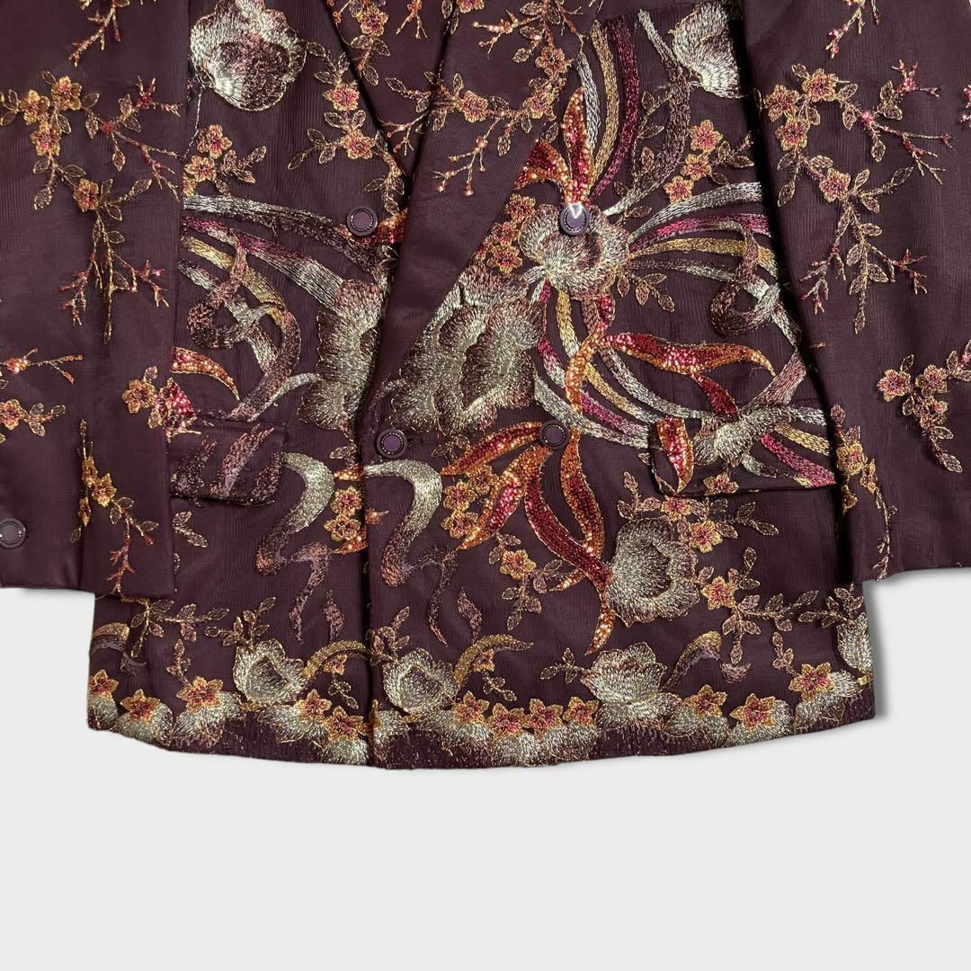 テーラードジャケット　ダブル　総柄　装飾　デザイン　紫　古着 その他のその他(その他)の商品写真
