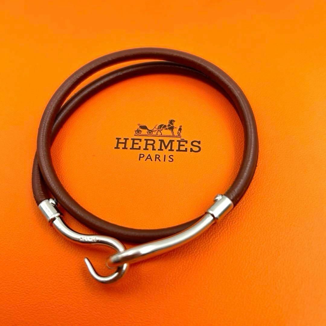 Hermes(エルメス)のエルメス チョーカーブレスレット ジャンボ ２Wey シルバー レザー 134 メンズのアクセサリー(ブレスレット)の商品写真