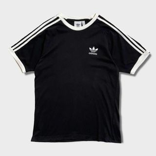 adidas　リンガーTシャツ　刺繍ワンポイント　古着　ブラック