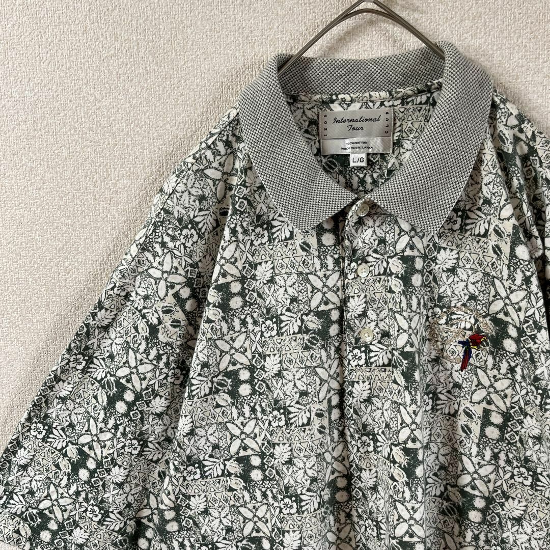 O3 ボタニカル柄ポロシャツ　半袖　ゆるだぼ　Ｌメンズ メンズのトップス(ポロシャツ)の商品写真