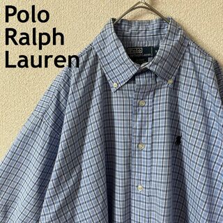 ポロラルフローレン(POLO RALPH LAUREN)のQ1ラルフローレン　チェックシャツBLAKE 半袖　大きめMメンズ 2サイズ上感(Tシャツ/カットソー(半袖/袖なし))