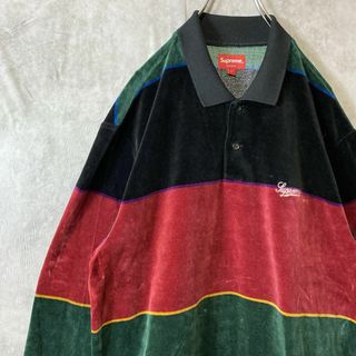 シュプリーム(Supreme)の【高級感抜群ベロア◎】supremeワンポイント刺繍ロゴ古着ポロスウェットL(スウェット)