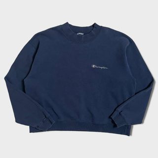 champion　90年代　スウェット　短丈　刺繍ロゴ　ワンポイント　紺色