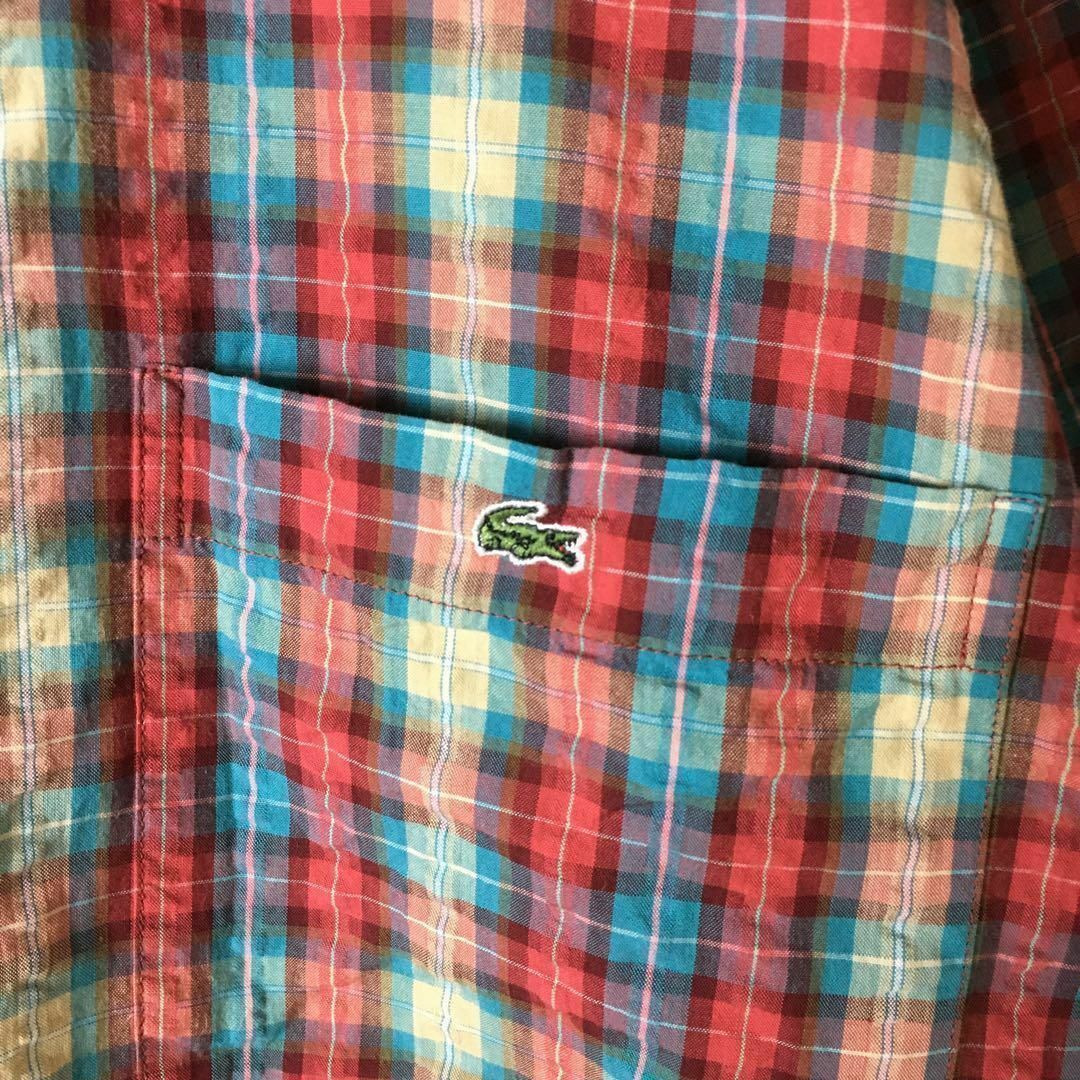 LACOSTE(ラコステ)のB2 ラコステ　チェック柄シャツ　半袖サッカーコットン　4サイズ MLメンズ程度 メンズのトップス(Tシャツ/カットソー(半袖/袖なし))の商品写真