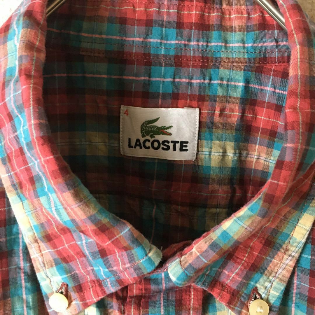 LACOSTE(ラコステ)のB2 ラコステ　チェック柄シャツ　半袖サッカーコットン　4サイズ MLメンズ程度 メンズのトップス(Tシャツ/カットソー(半袖/袖なし))の商品写真