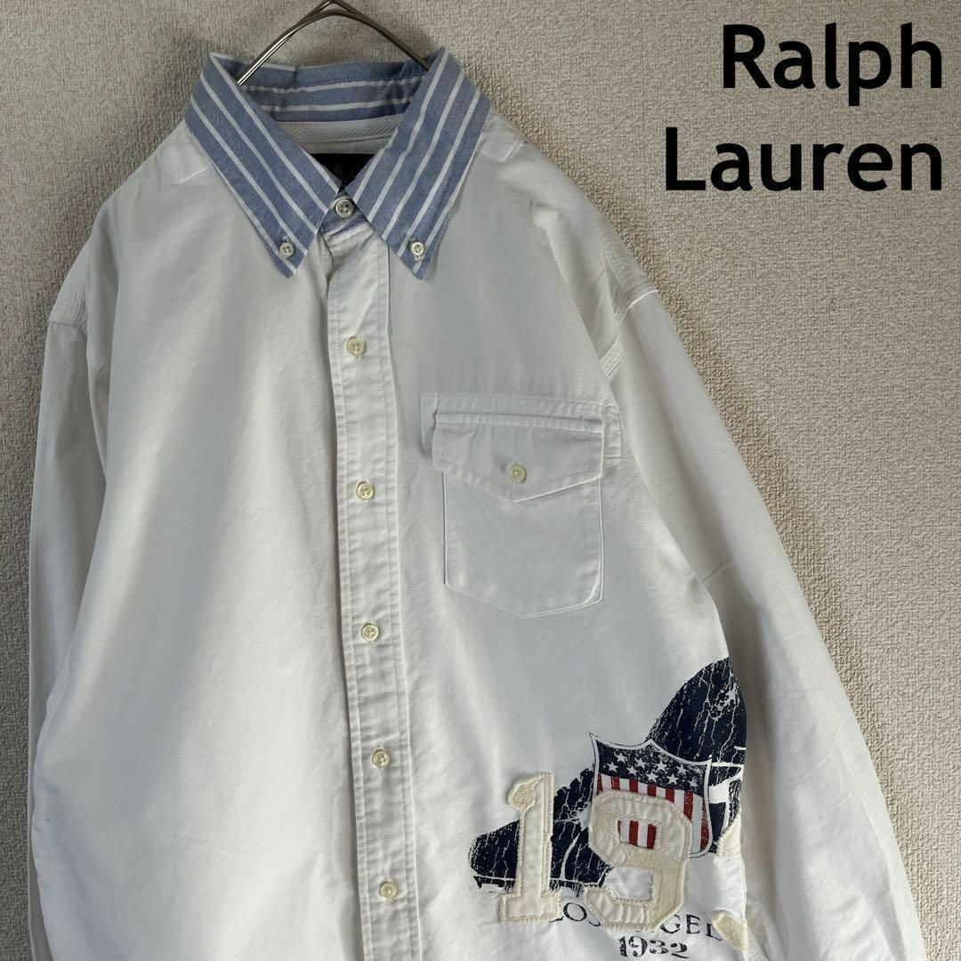 Ralph Lauren(ラルフローレン)のL2 ラルフローレン　長袖シャツ　襟切替　Ｌメンズ 刺繍 メンズのトップス(Tシャツ/カットソー(七分/長袖))の商品写真