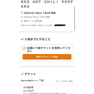 RED HOT CHILI PEPPERS ライブチケット(海外アーティスト)