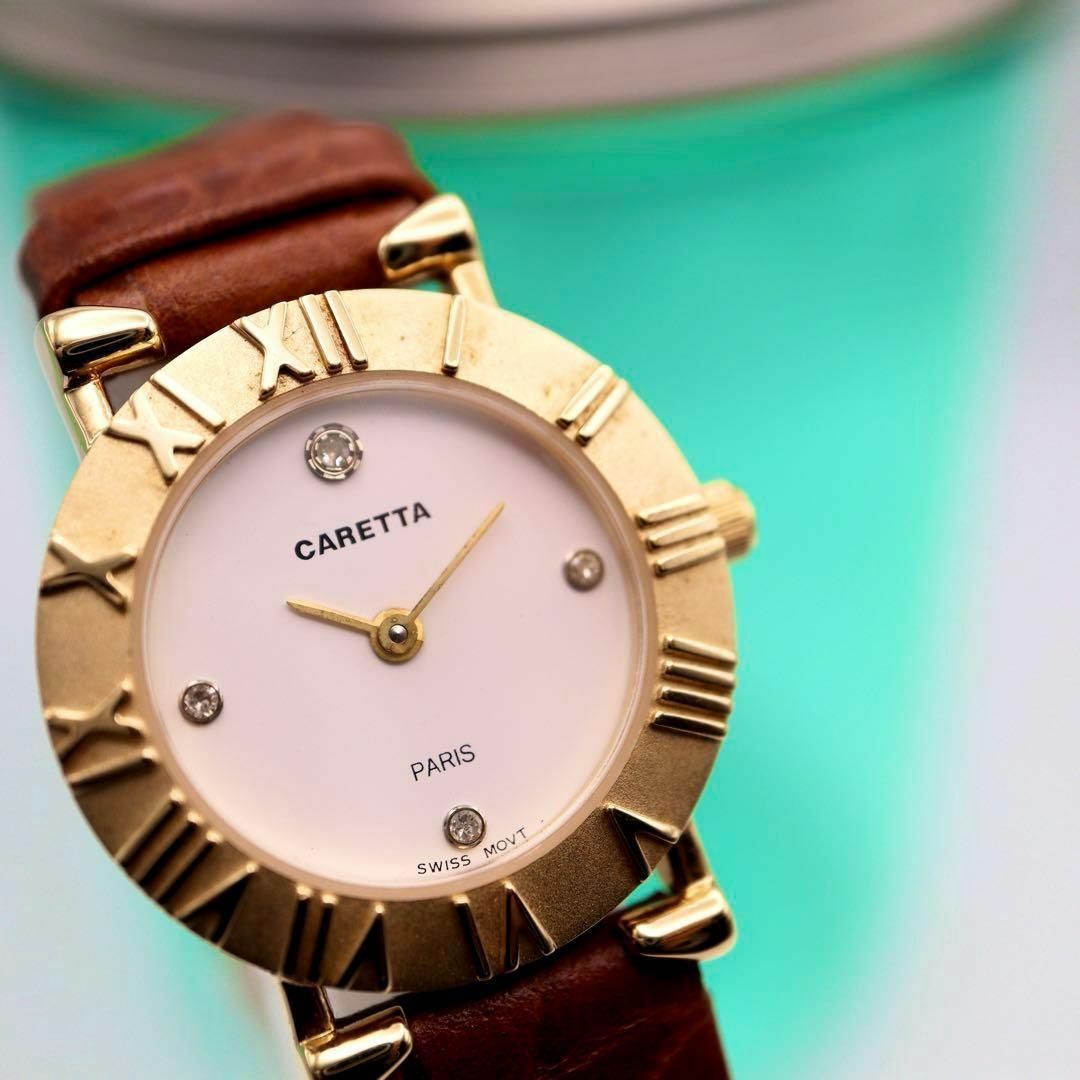 CARETTE(カレット)の良品！CARETTA 4Pダイヤ ローマンベゼル ゴールド 腕時計 516 レディースのファッション小物(腕時計)の商品写真