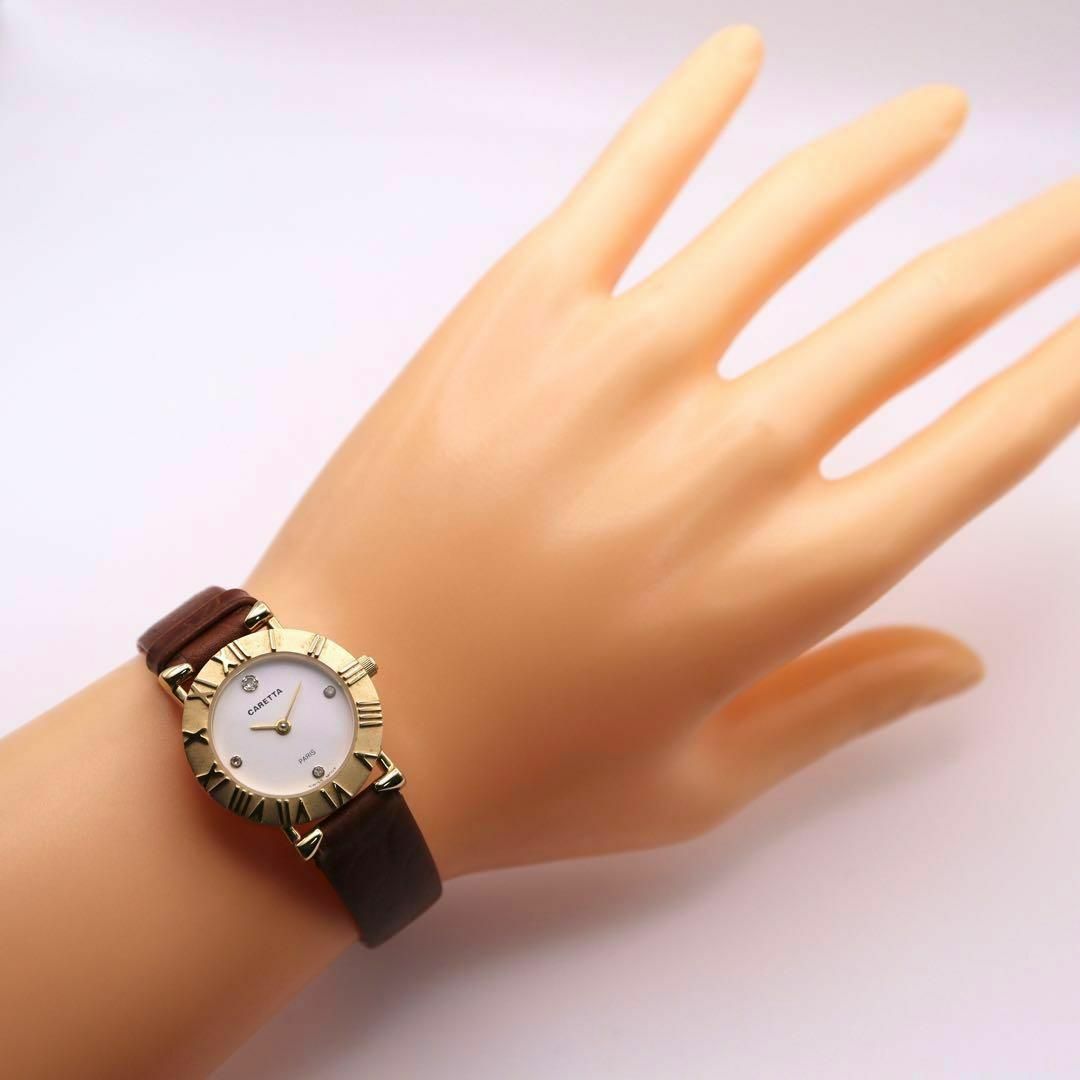 CARETTE(カレット)の良品！CARETTA 4Pダイヤ ローマンベゼル ゴールド 腕時計 516 レディースのファッション小物(腕時計)の商品写真