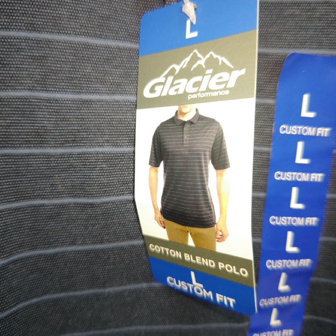 GLACIER(グラシア)のメンズ ポロシャツ ストライプ グレー ストレッチ 半袖 Lサイズ メンズのトップス(ポロシャツ)の商品写真