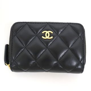 シャネル(CHANEL)の【CHANEL】シャネル ラウンド・コインケース マトラッセ ブラック×ゴールド金具 ラムスキン/kt10450tg(財布)