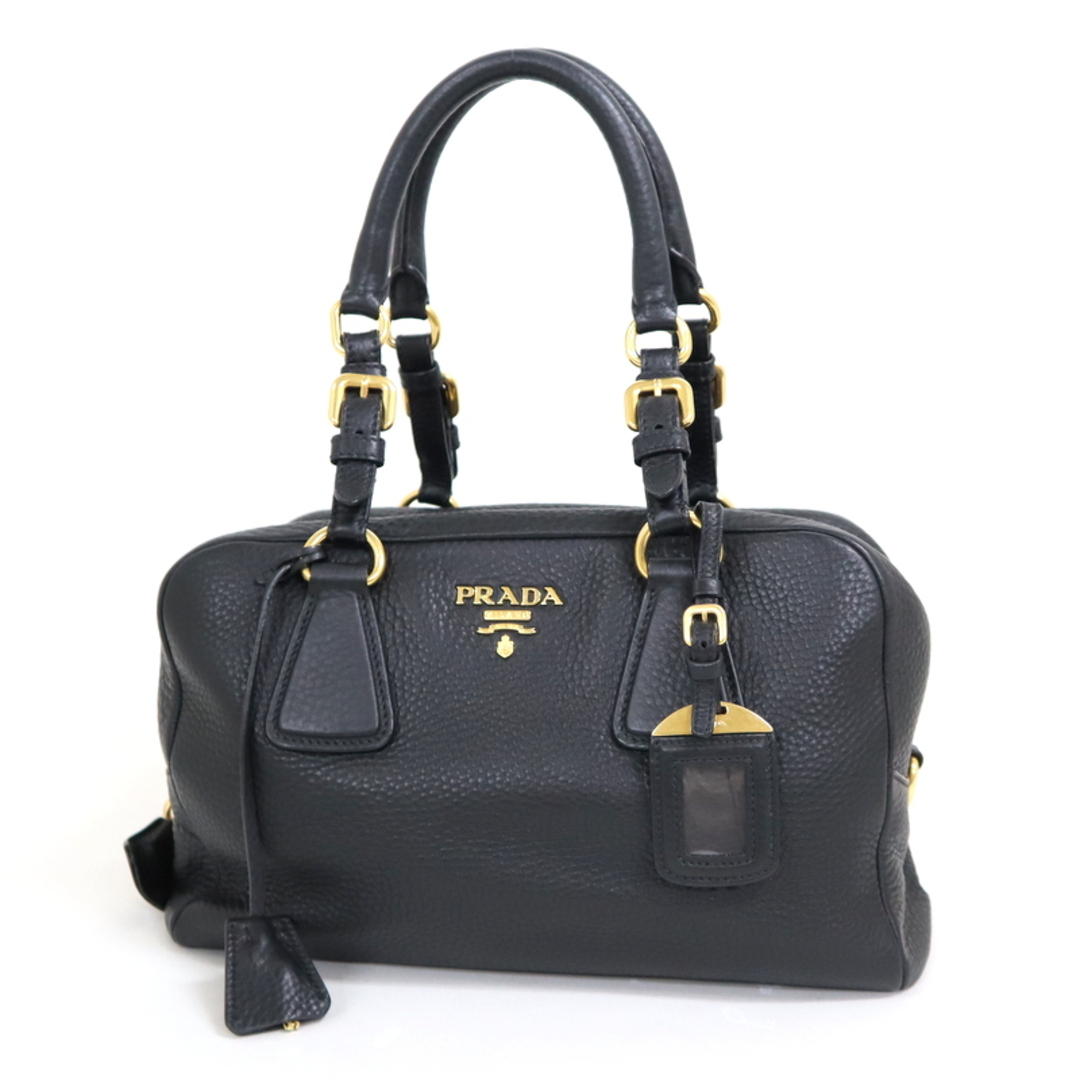 PRADA(プラダ)の【PRADA】プラダ ボストンバッグ レザー ブラック×ゴールド金具/hm10490ik レディースのバッグ(ボストンバッグ)の商品写真