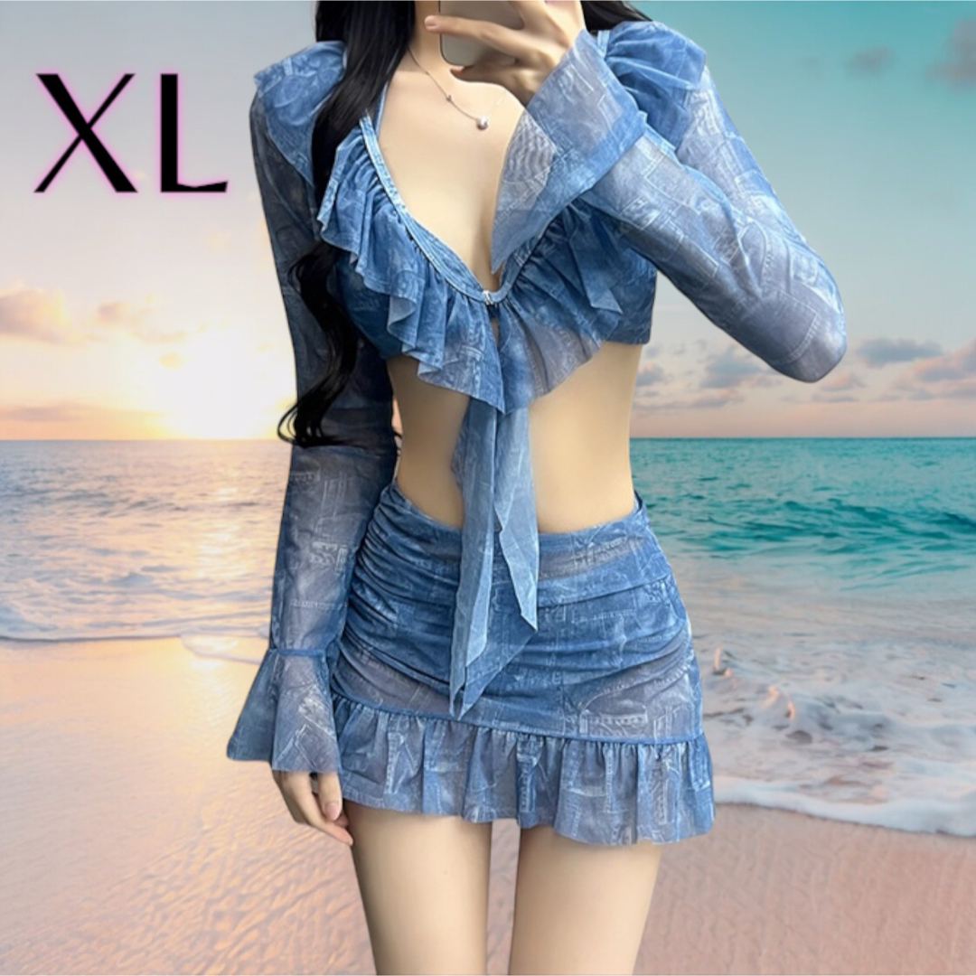 L3 XLサイズ セパレート レディース 水着 体型カバー ブルー 青 かわいい レディースの水着/浴衣(水着)の商品写真