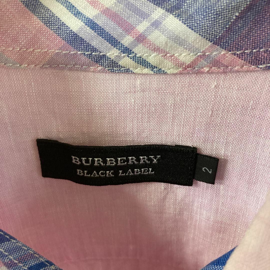 BURBERRY BLACK LABEL(バーバリーブラックレーベル)のV1 バーバリーブラックレーベル　リネンシャツ　長袖　麻素材　サイズ2 Mメンズ メンズのトップス(Tシャツ/カットソー(七分/長袖))の商品写真