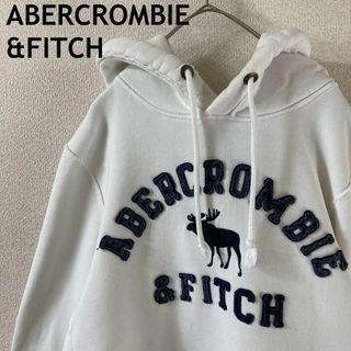 アバクロンビーアンドフィッチ(Abercrombie&Fitch)のX1 アバクロ　スウェットパーカー　立体ロゴ　白　Mメンズ(パーカー)