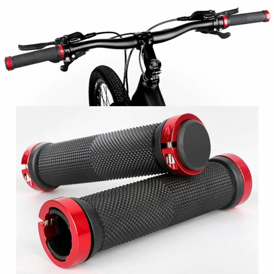 自転車 グリップ ハンドルグリップ 内径22mm 滑り止めゴム製 / 赤 スポーツ/アウトドアの自転車(パーツ)の商品写真