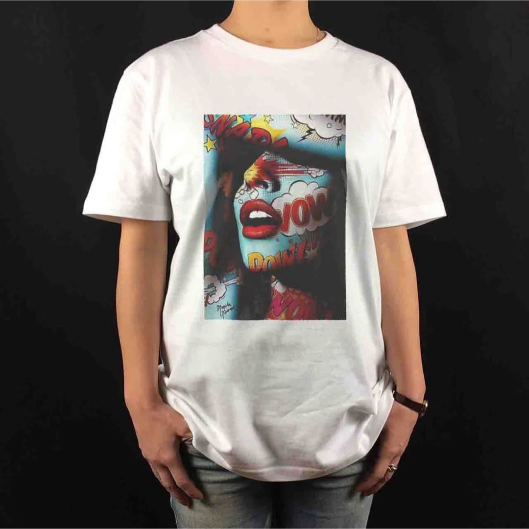 新品 アメコミ オノマトペ ポップアート ボディペイント セクシー 唇 Tシャツ メンズのトップス(Tシャツ/カットソー(半袖/袖なし))の商品写真