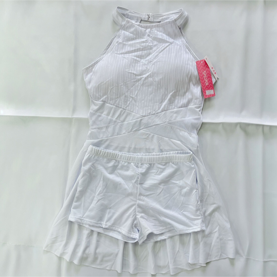 L4 XL レディース 水着 ワンピース 2点セット かわいい ホワイト レディースの水着/浴衣(水着)の商品写真