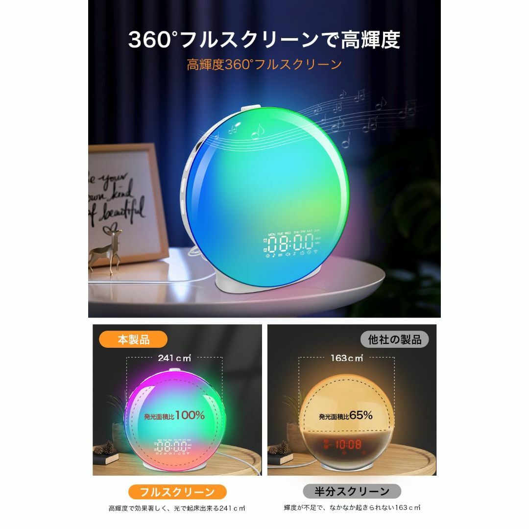 【色: ホワイト】目覚まし時計 光 目覚ましライト 【Bluetooth音楽】  インテリア/住まい/日用品のインテリア小物(置時計)の商品写真