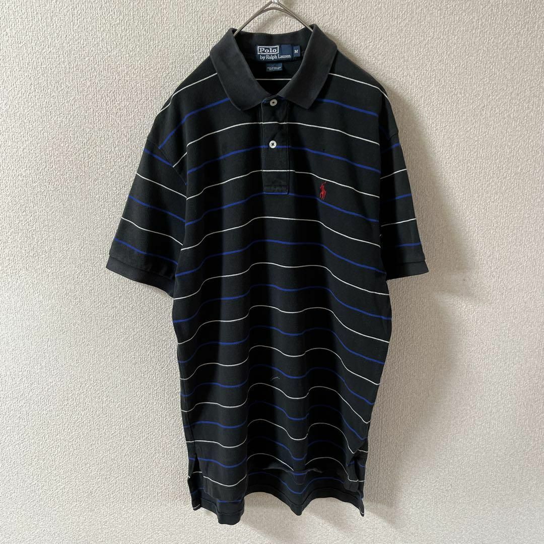 POLO RALPH LAUREN(ポロラルフローレン)のK2 ラルフローレン　ボーダーポロシャツ　半袖　鹿子　90s 黒系 メンズのトップス(ポロシャツ)の商品写真