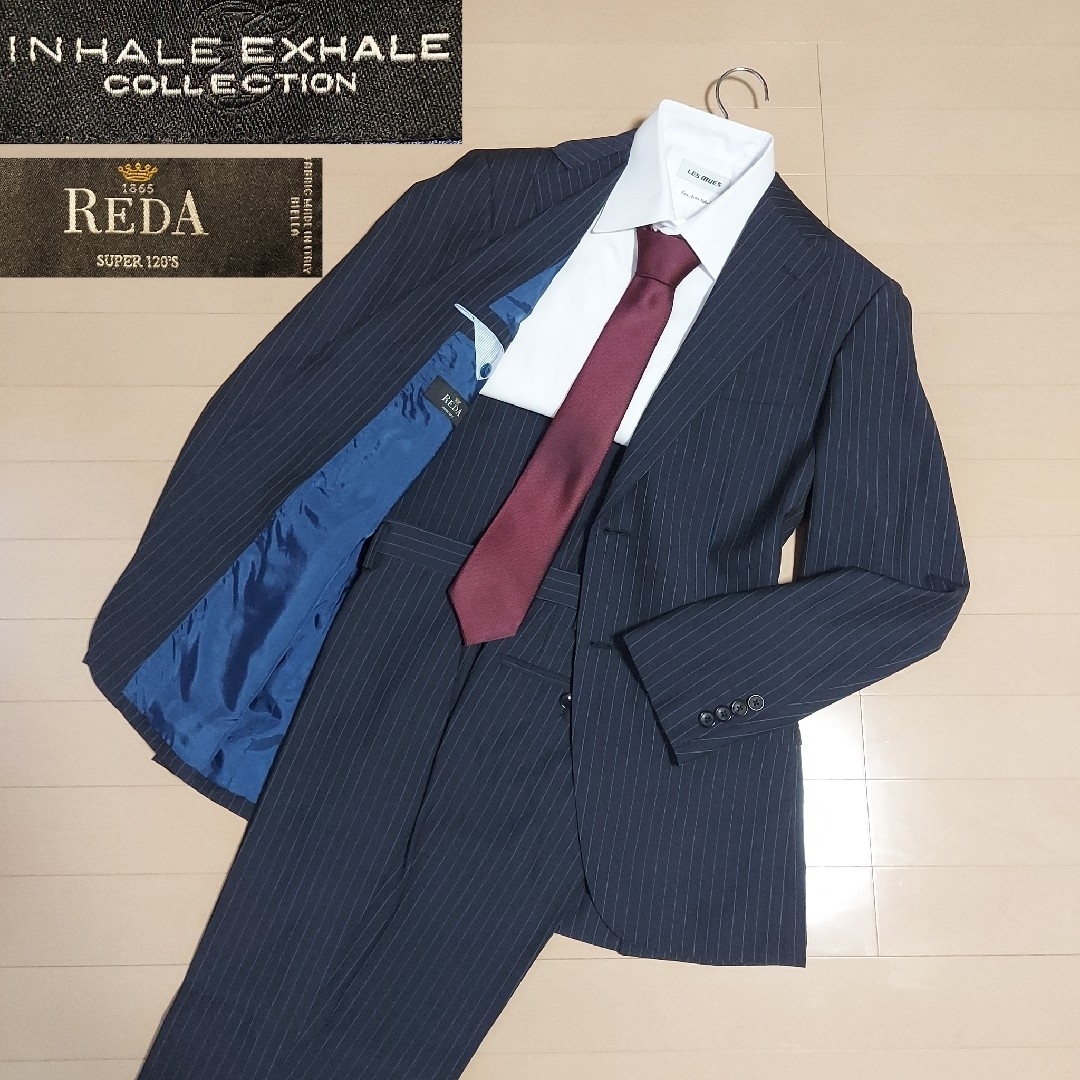 (極美品)INHALE EXHALE  REDA スーツ ネイビー ストライプ メンズのスーツ(セットアップ)の商品写真