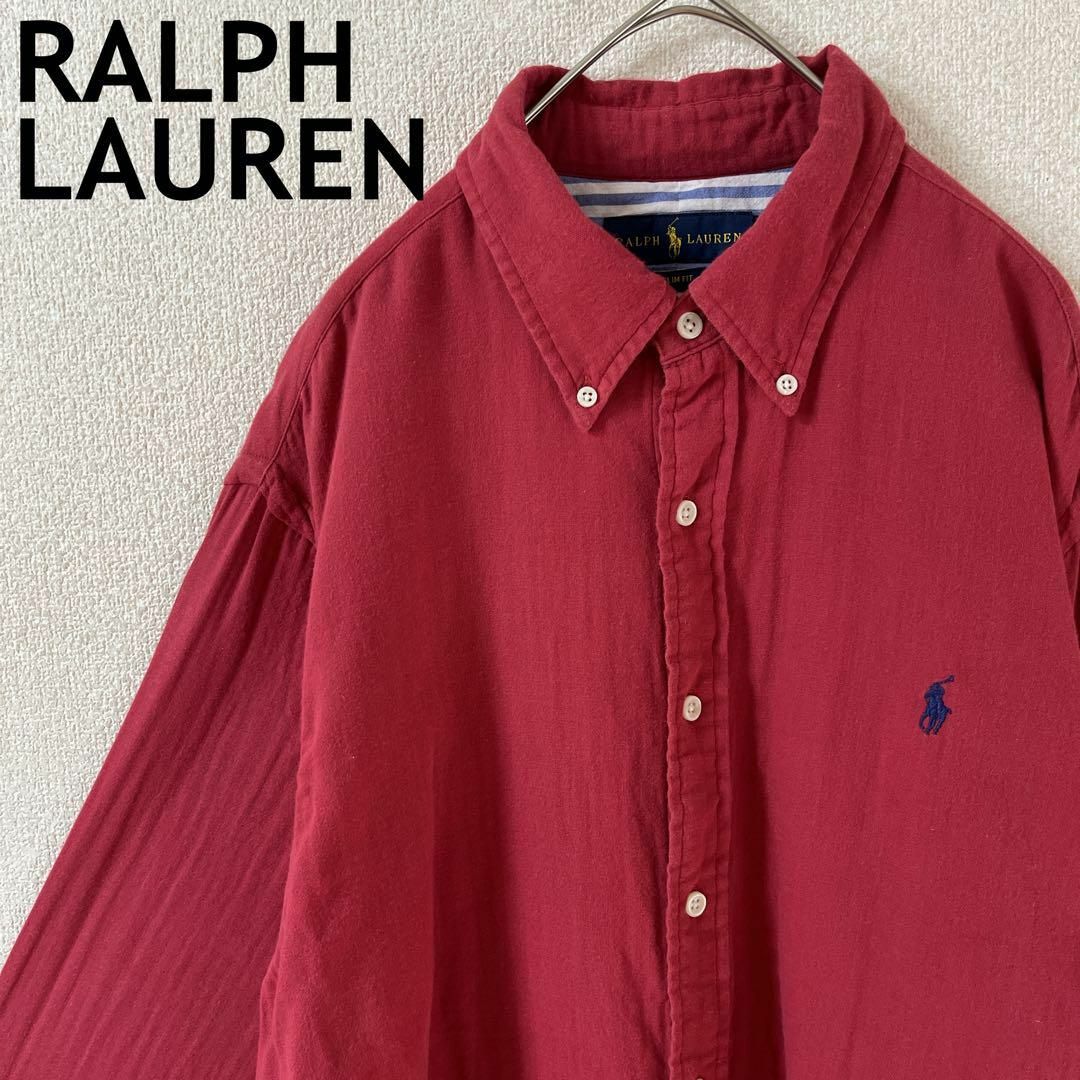 Ralph Lauren(ラルフローレン)のN2 ラルフローレン　コットンシャツ　長袖　無地　ゆったり　Ｌメンズ 赤 メンズのトップス(Tシャツ/カットソー(七分/長袖))の商品写真