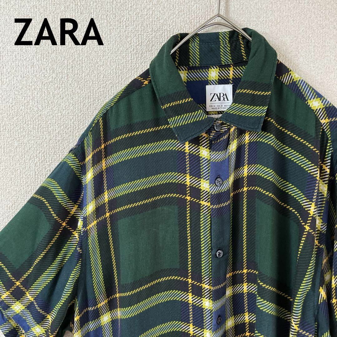 ZARA(ザラ)のN2 ZARA チェックシャツ　半袖　リラックスフィット　Mメンズ マルチカラー メンズのトップス(Tシャツ/カットソー(半袖/袖なし))の商品写真