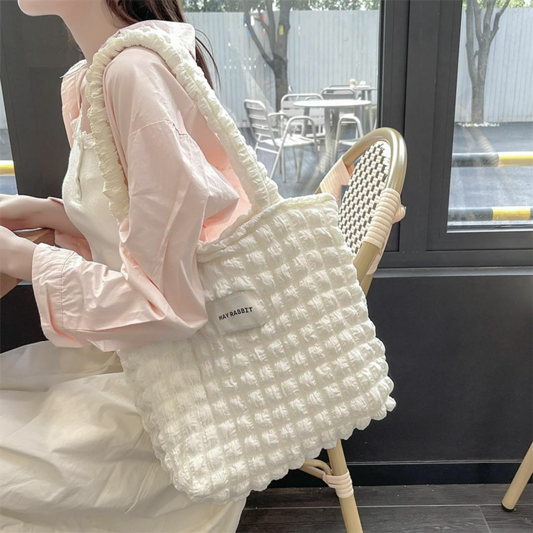 【色: ホワイト】[happykau] ポップコーンバッグ トート キルティング レディースのバッグ(その他)の商品写真