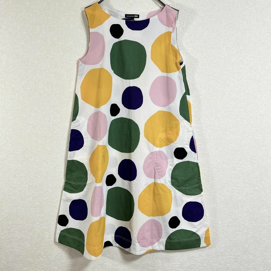 marimekko(マリメッコ)のマリメッコ  ユニクロ コラボ ワンピース ドット S ホワイト □ レディースのワンピース(ひざ丈ワンピース)の商品写真