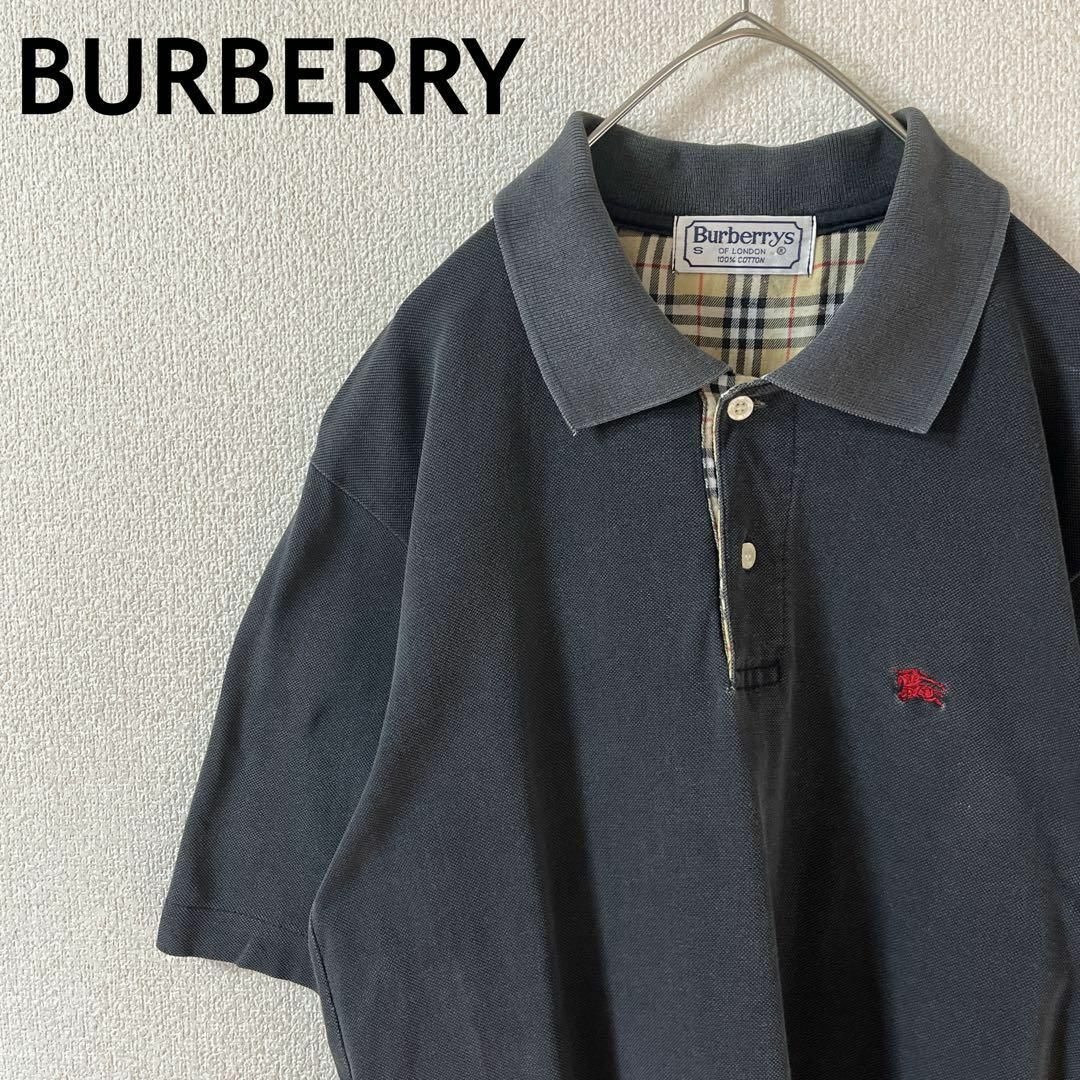 BURBERRY(バーバリー)のY1 バーバリー　ポロシャツ　バーバリーチェック　鹿子　半袖　黒　Sメンズ メンズのトップス(ポロシャツ)の商品写真