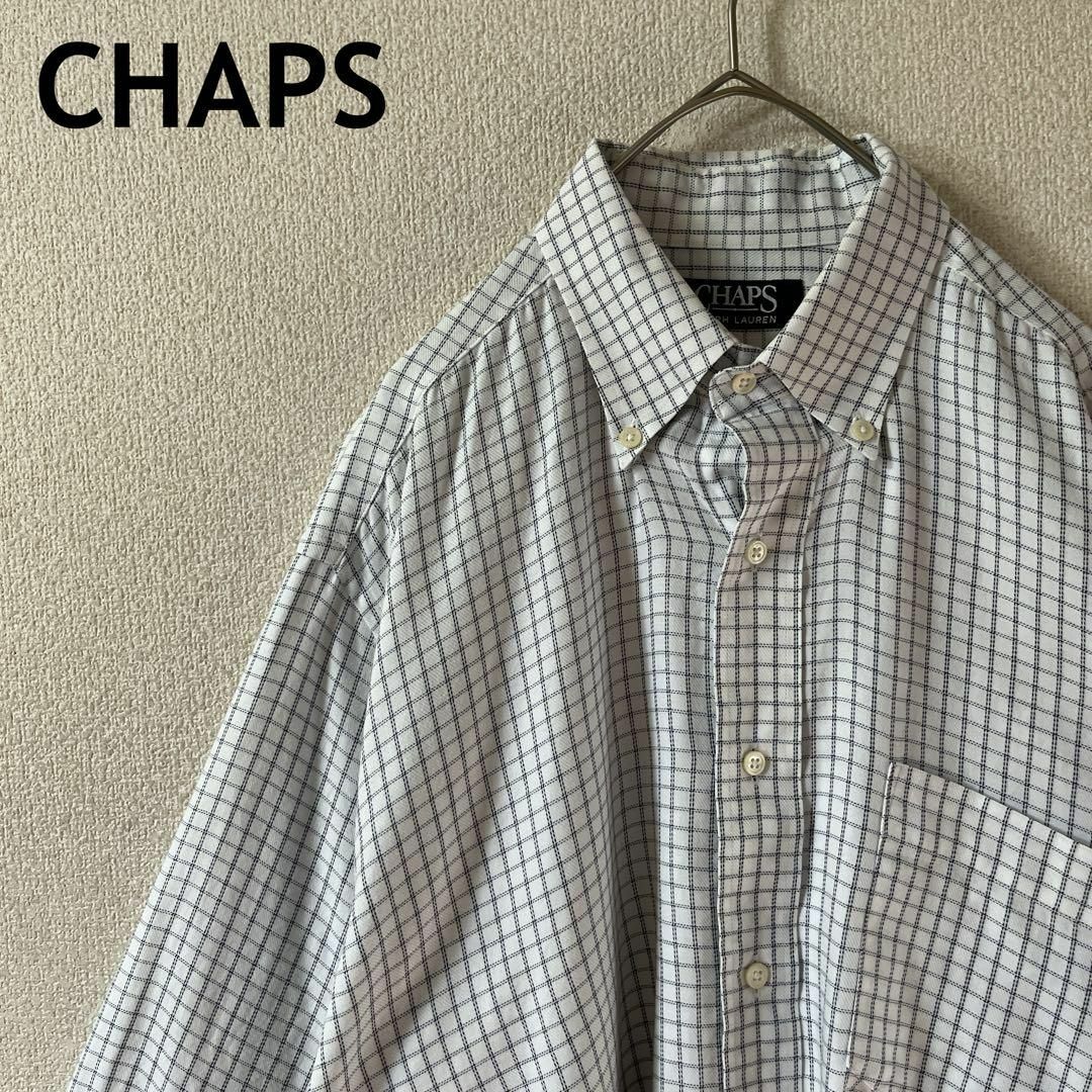 Ralph Lauren(ラルフローレン)のV3ラルフローレンCHAPS チェックシャツ　長袖90s 白XLメンズ相当 メンズのトップス(Tシャツ/カットソー(七分/長袖))の商品写真