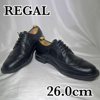 リーガル(REGAL)の超美品 REGAL ウイングチップ 外羽根式 シボ革 ブルブローグ 黒色(ドレス/ビジネス)