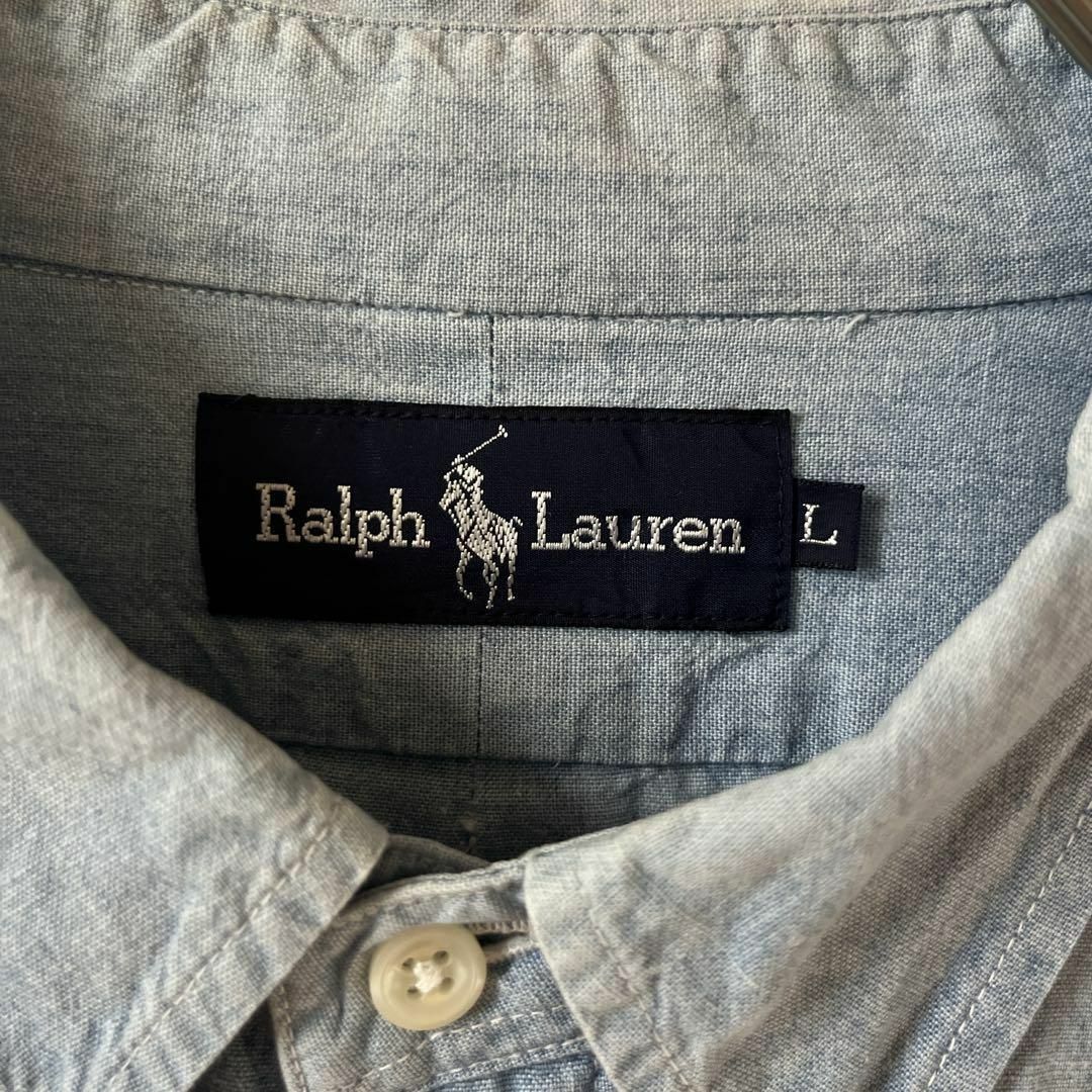 Ralph Lauren(ラルフローレン)のV3ラルフローレン　オックスフォード　デニム？麻素材？　大きめＬメンズ 長袖薄手 メンズのトップス(Tシャツ/カットソー(七分/長袖))の商品写真