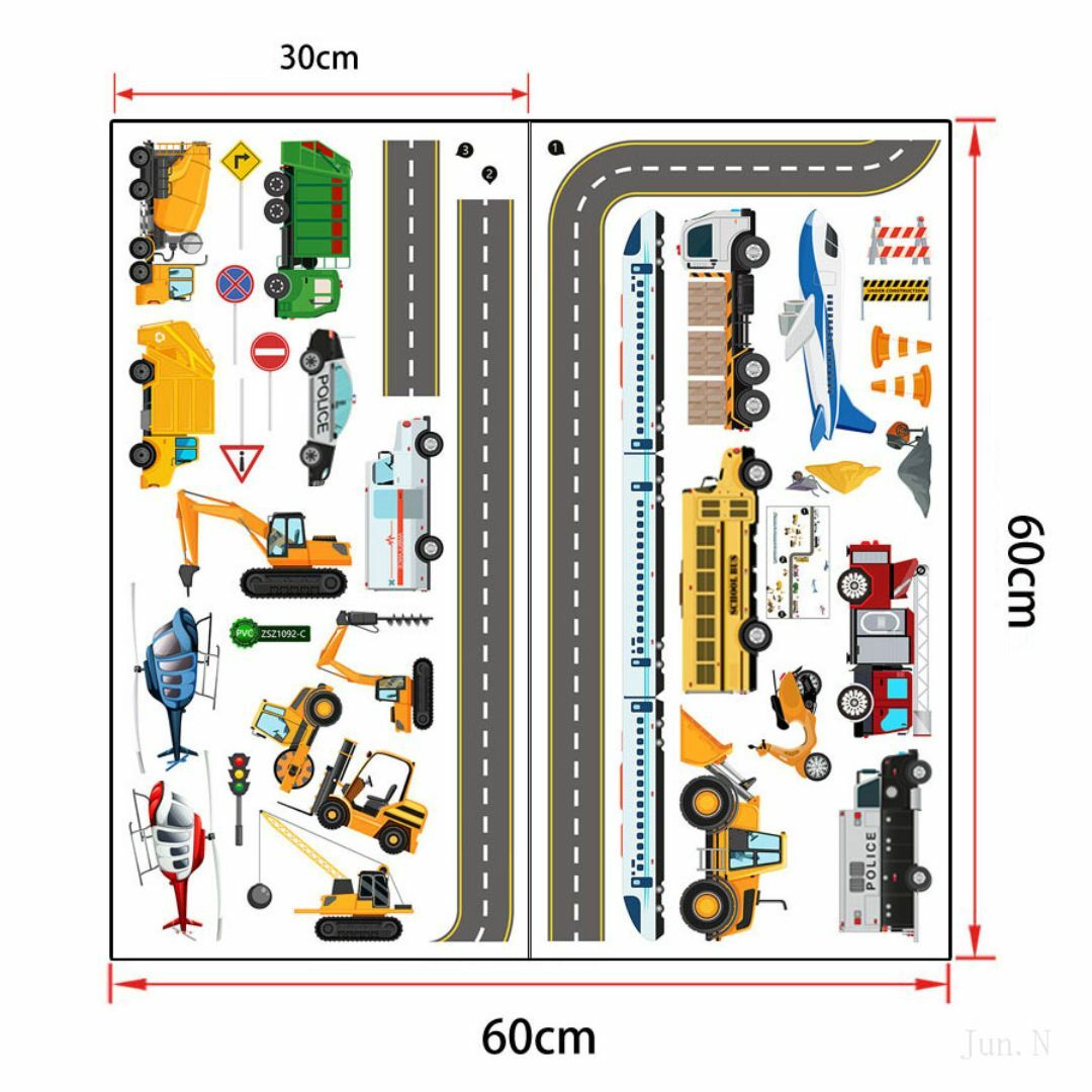 ウォールステッカー　乗り物　2シート　働く車　はたらくくるま インテリア/住まい/日用品のインテリア小物(その他)の商品写真