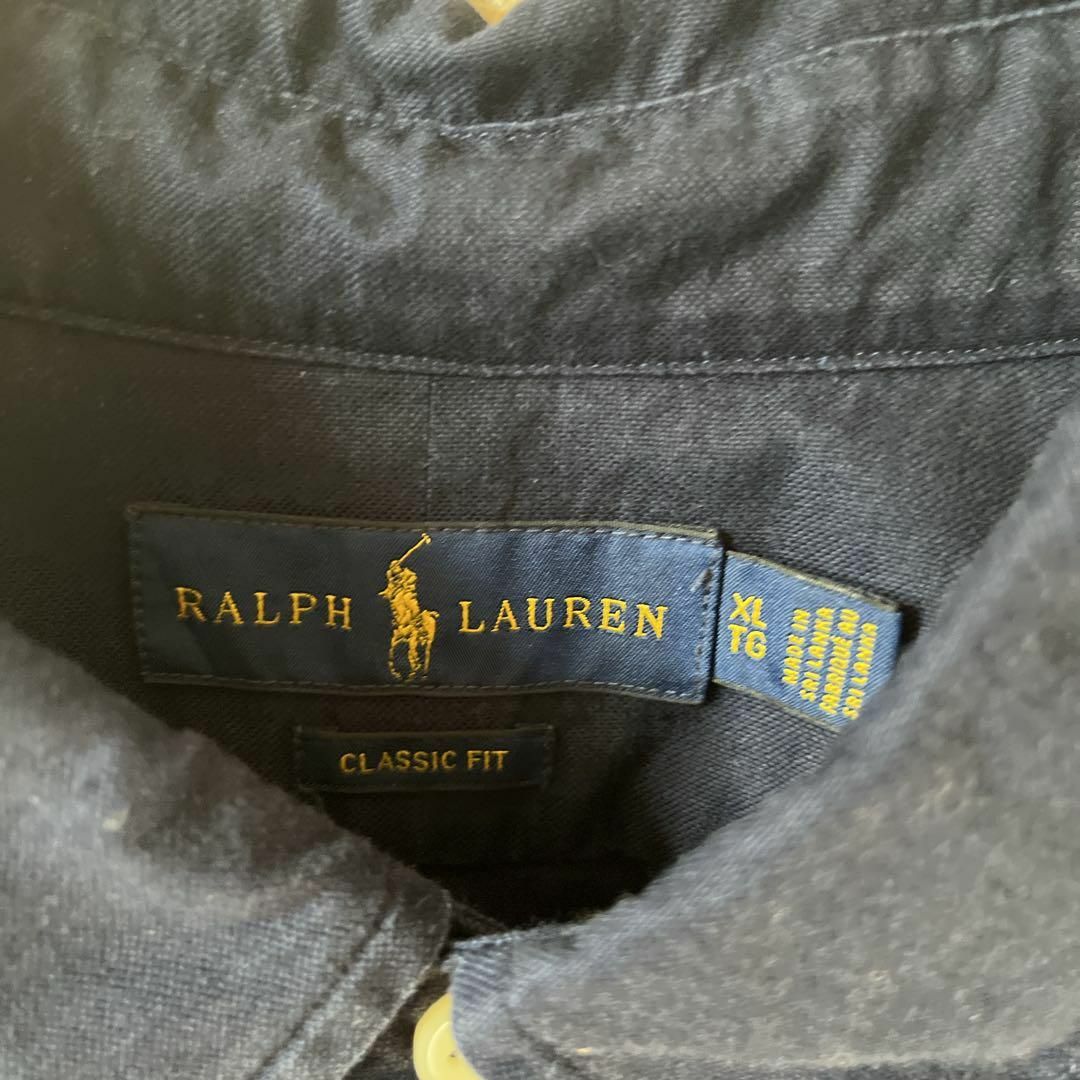 Ralph Lauren(ラルフローレン)のV3ラルフローレン　オックスフォード白刺繍ポニー長袖パターン柄シャツ紺XLメンズ メンズのトップス(Tシャツ/カットソー(七分/長袖))の商品写真