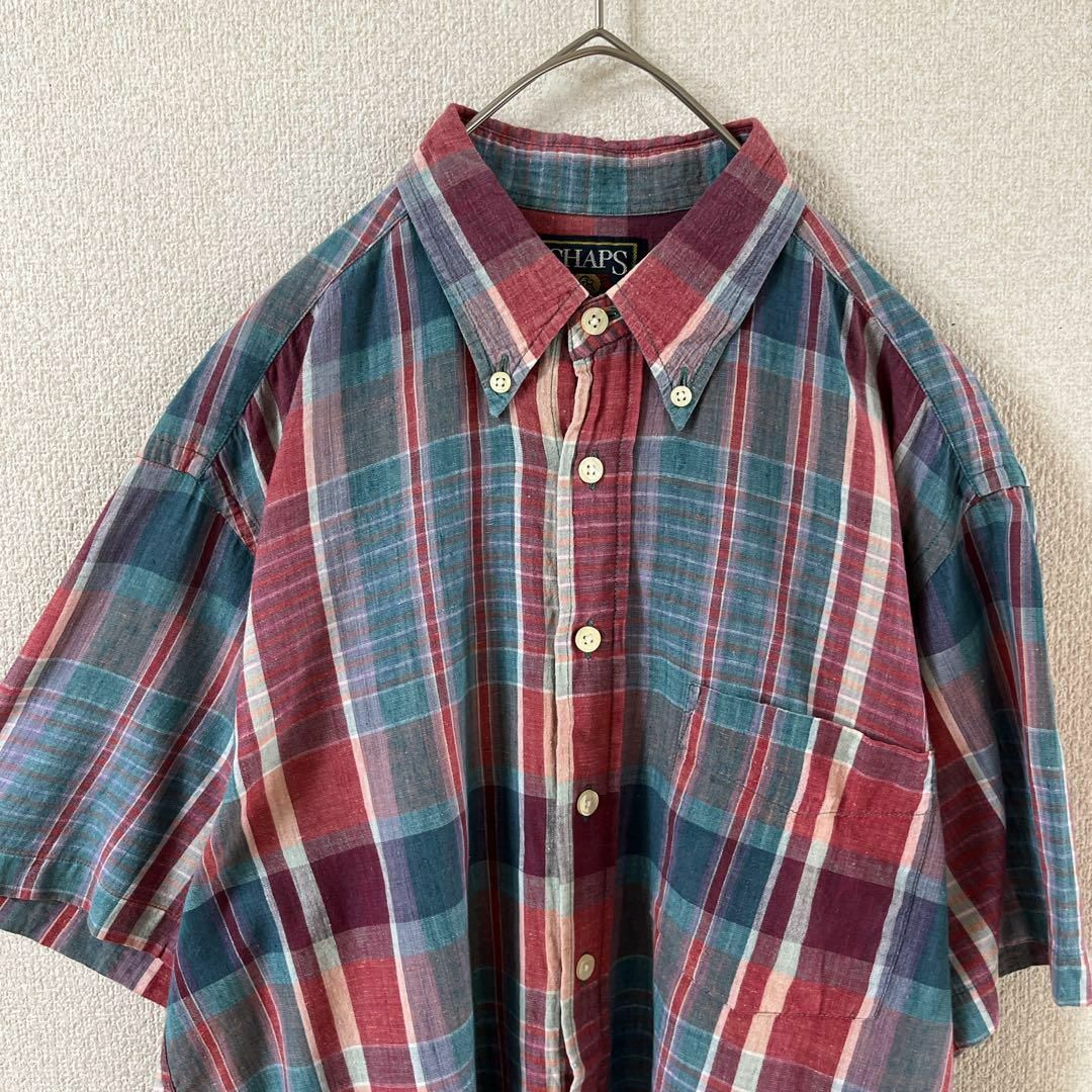 Ralph Lauren(ラルフローレン)のV3ラルフローレンCHAPSチェックシャツ半袖　薄手　80s 90s Mメンズ メンズのトップス(Tシャツ/カットソー(半袖/袖なし))の商品写真