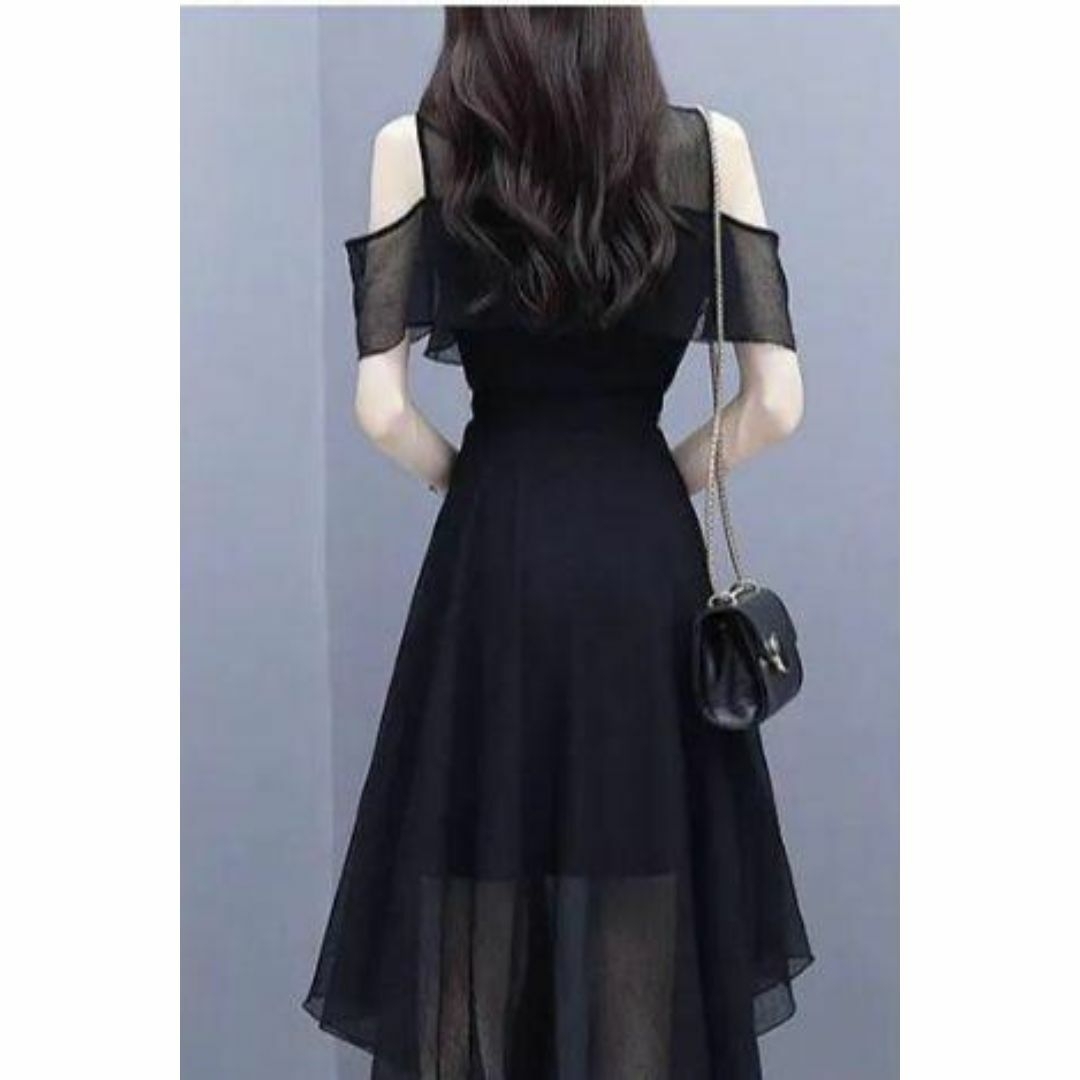 パーティドレス　ブラック　M　 フォーマル　２次会　結婚式　お呼ばれ　韓国 レディースのフォーマル/ドレス(ミディアムドレス)の商品写真