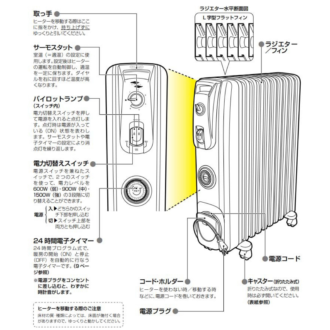 DeLonghi(デロンギ)のDeLonghi/デロンギ オイル・ラジエターヒーターL字型フラットフィン10枚 スマホ/家電/カメラの冷暖房/空調(オイルヒーター)の商品写真