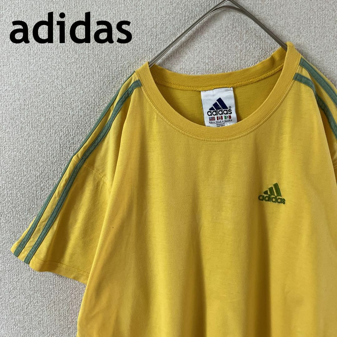 adidas(アディダス)のV3 adidas 90s00s スリーストライプ　tシャツ 半袖　黄色Mメンズ メンズのトップス(Tシャツ/カットソー(半袖/袖なし))の商品写真