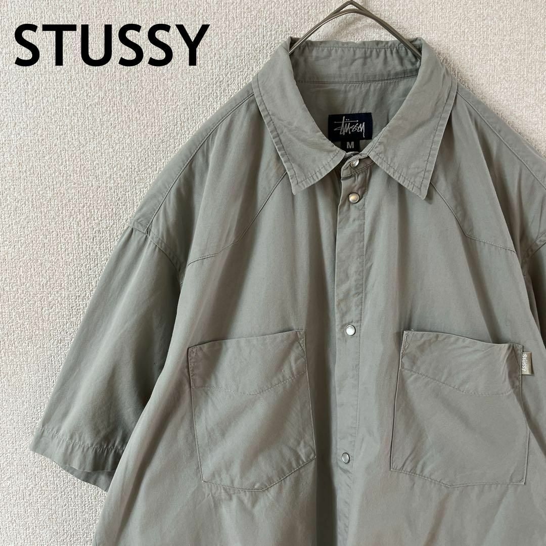 STUSSY(ステューシー)のV3 STUSSY 半袖シャツ　USA製　ヴィンテージ　スナップボタン　Mメンズ メンズのトップス(Tシャツ/カットソー(半袖/袖なし))の商品写真