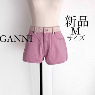 GANNI ガニー　ロゴ入り ピンクショートデニム　ジーンズ　Mサイズ(ショートパンツ)