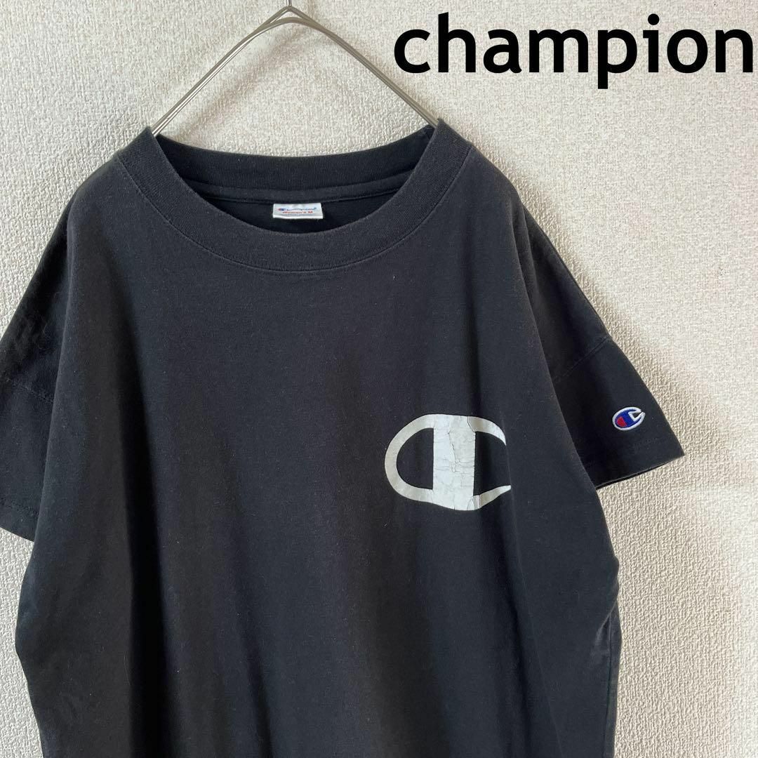 Champion(チャンピオン)のV3チャンピオン　膝丈ワンピース　tシャツ 半袖　黒　Mレディース　ゆったり レディースのワンピース(ひざ丈ワンピース)の商品写真