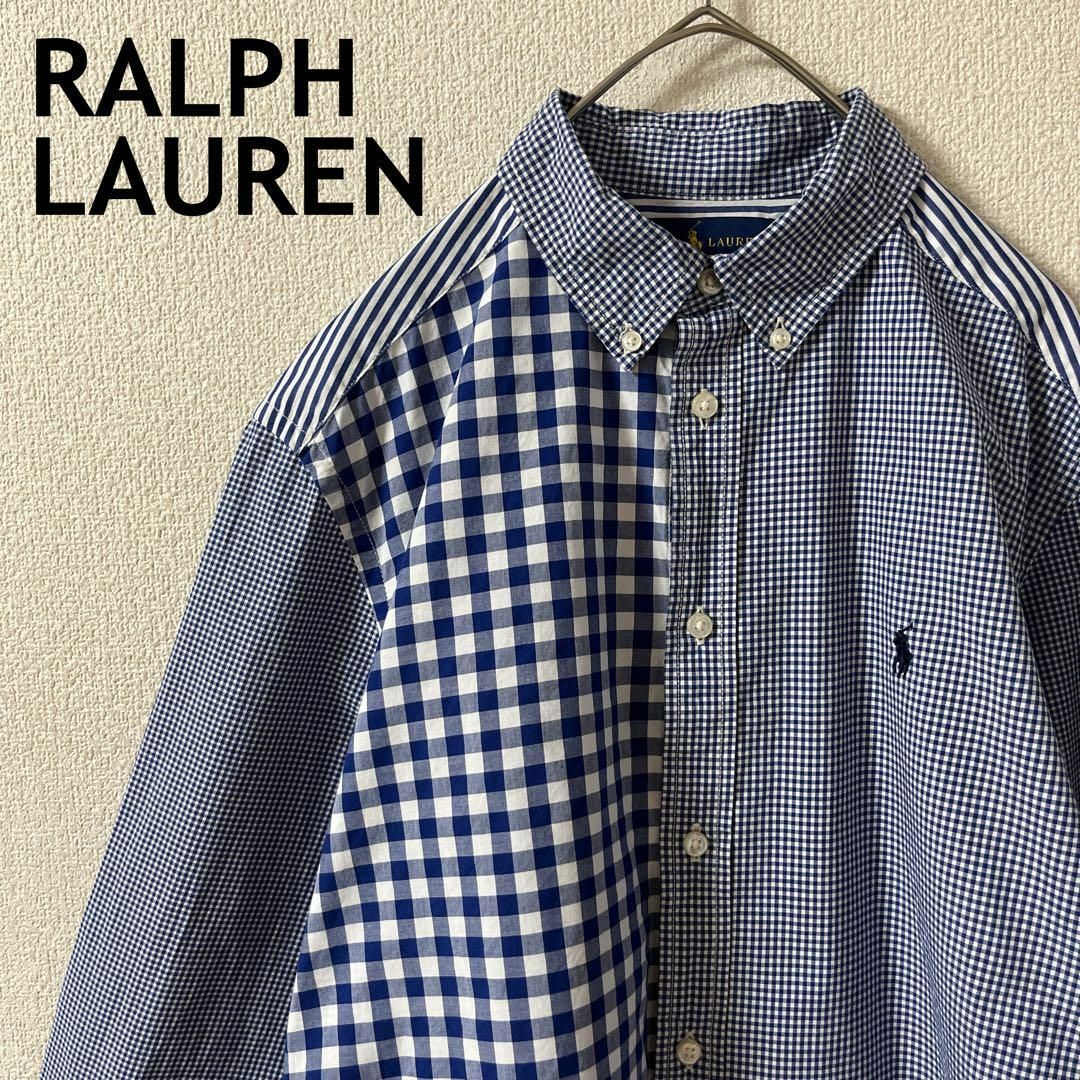 Ralph Lauren(ラルフローレン)のV3ラルフローレン　オックスフォードシャツチェックストライプ不規則S〜Mメンズ メンズのトップス(Tシャツ/カットソー(七分/長袖))の商品写真